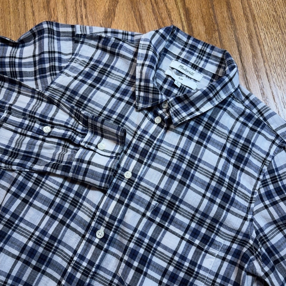 Madewell Shirt Womens Medium Slim Fit Lightweight Plaid Button Up‎ Long Sleeve